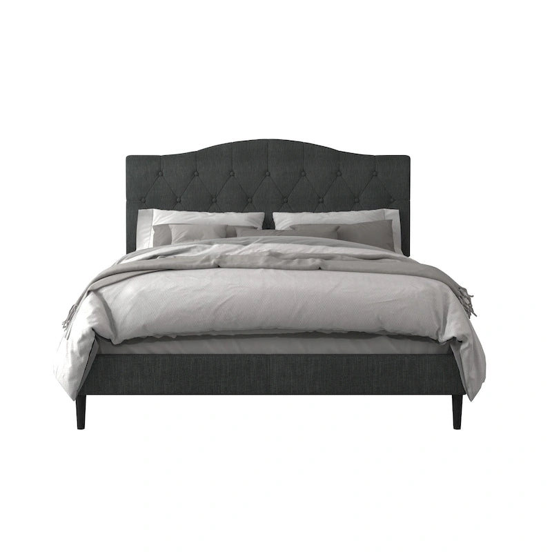 Button Tufted Camelback Upholstered Platform Bed with Foam Headboard, Multi-Color
