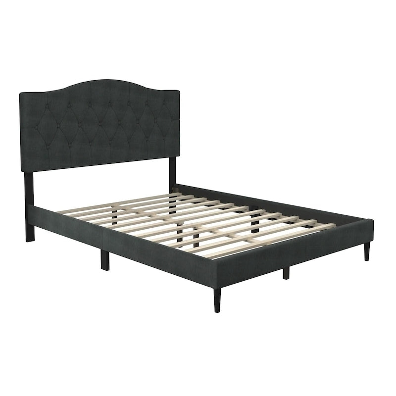 Button Tufted Camelback Upholstered Platform Bed with Foam Headboard, Multi-Color