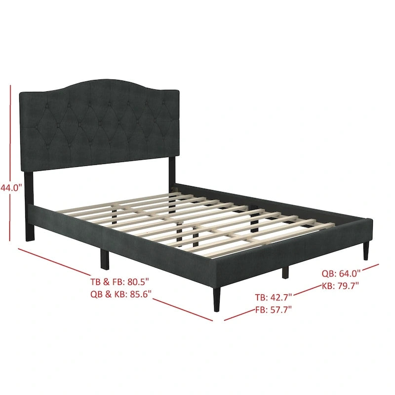 Button Tufted Camelback Upholstered Platform Bed with Foam Headboard, Multi-Color