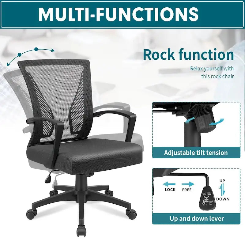 Mid-Back Mesh Ergonomic Office Chair with Lumbar Support and Armrests, Multi-Color