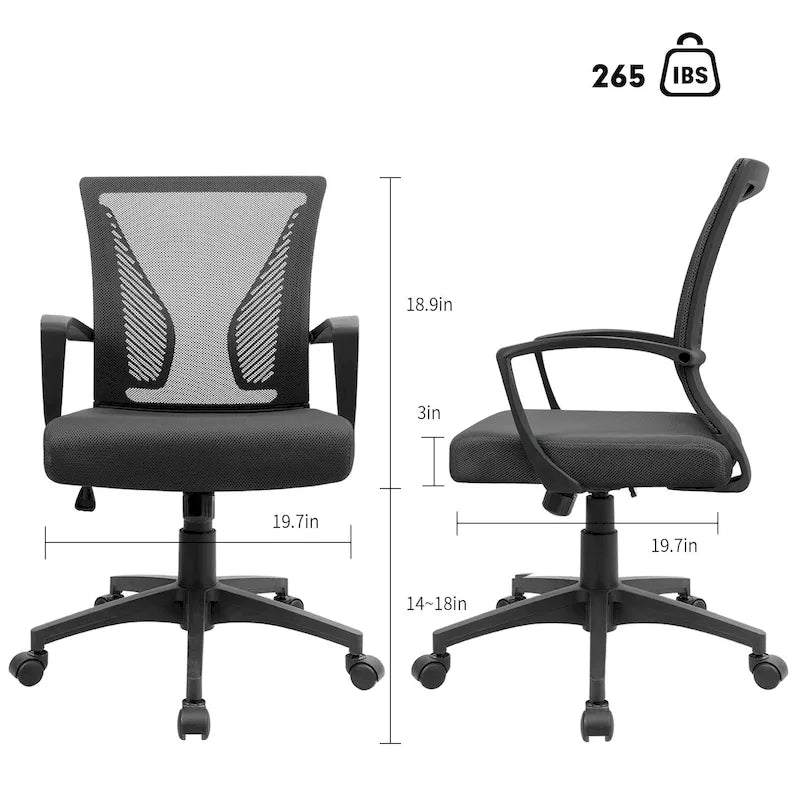 Mid-Back Mesh Ergonomic Office Chair with Lumbar Support and Armrests, Multi-Color