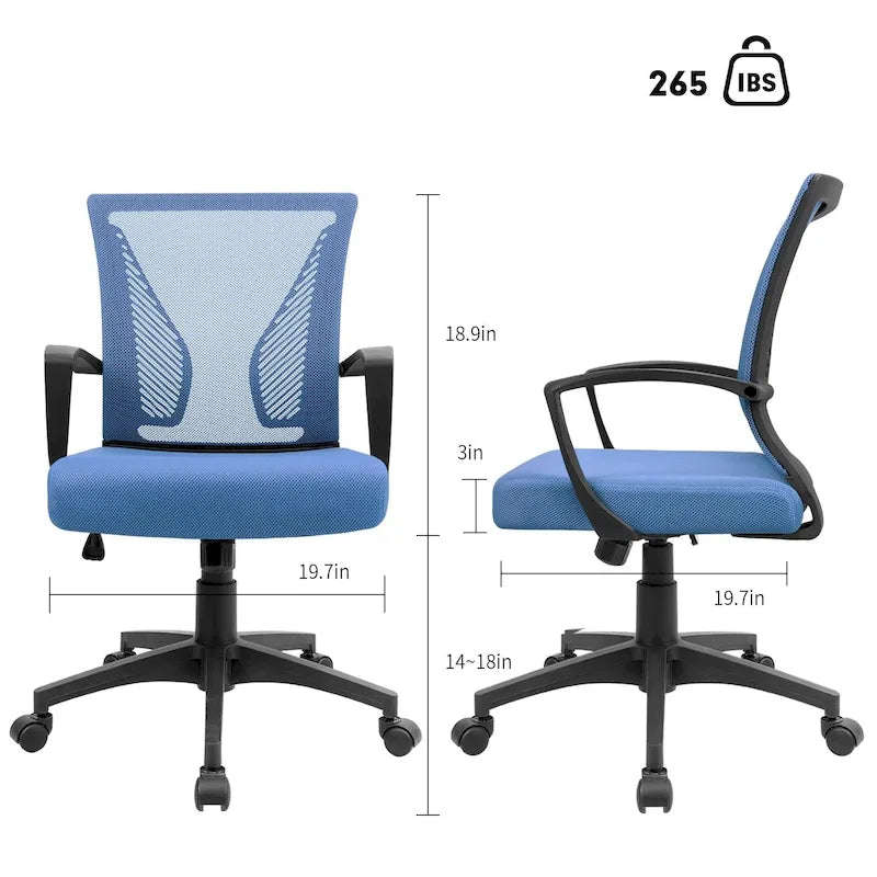 Mid-Back Mesh Ergonomic Office Chair with Lumbar Support and Armrests, Multi-Color