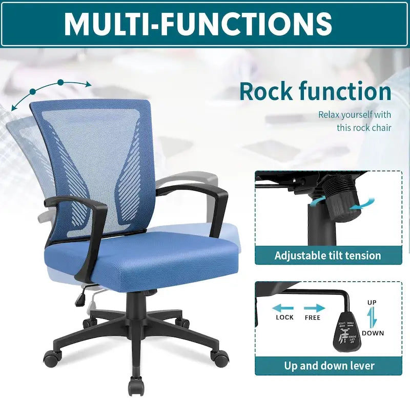 Mid-Back Mesh Ergonomic Office Chair with Lumbar Support and Armrests, Multi-Color