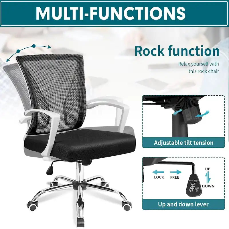Mid-Back Mesh Ergonomic Office Chair with Lumbar Support and Armrests, Multi-Color