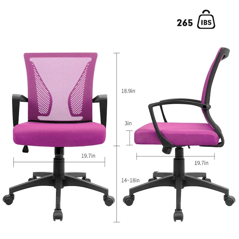 Mid-Back Mesh Ergonomic Office Chair with Lumbar Support and Armrests, Multi-Color