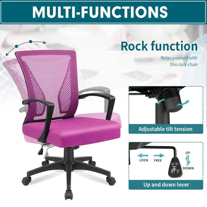 Mid-Back Mesh Ergonomic Office Chair with Lumbar Support and Armrests, Multi-Color