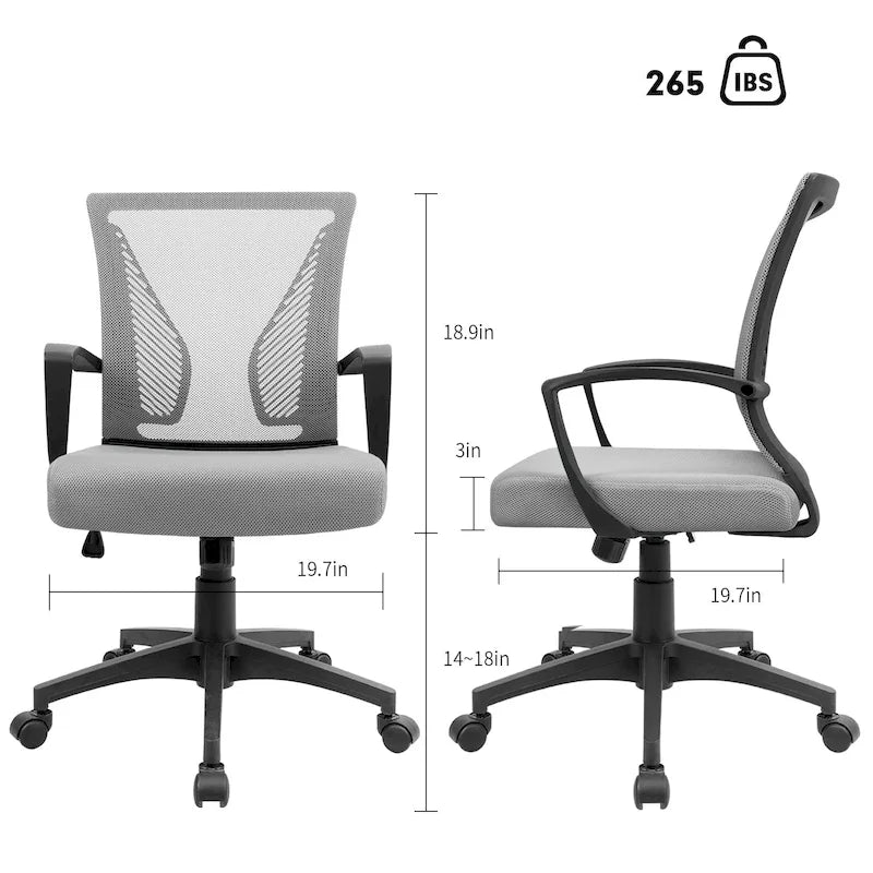 Mid-Back Mesh Ergonomic Office Chair with Lumbar Support and Armrests, Multi-Color