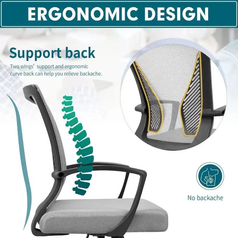 Mid-Back Mesh Ergonomic Office Chair with Lumbar Support and Armrests, Multi-Color