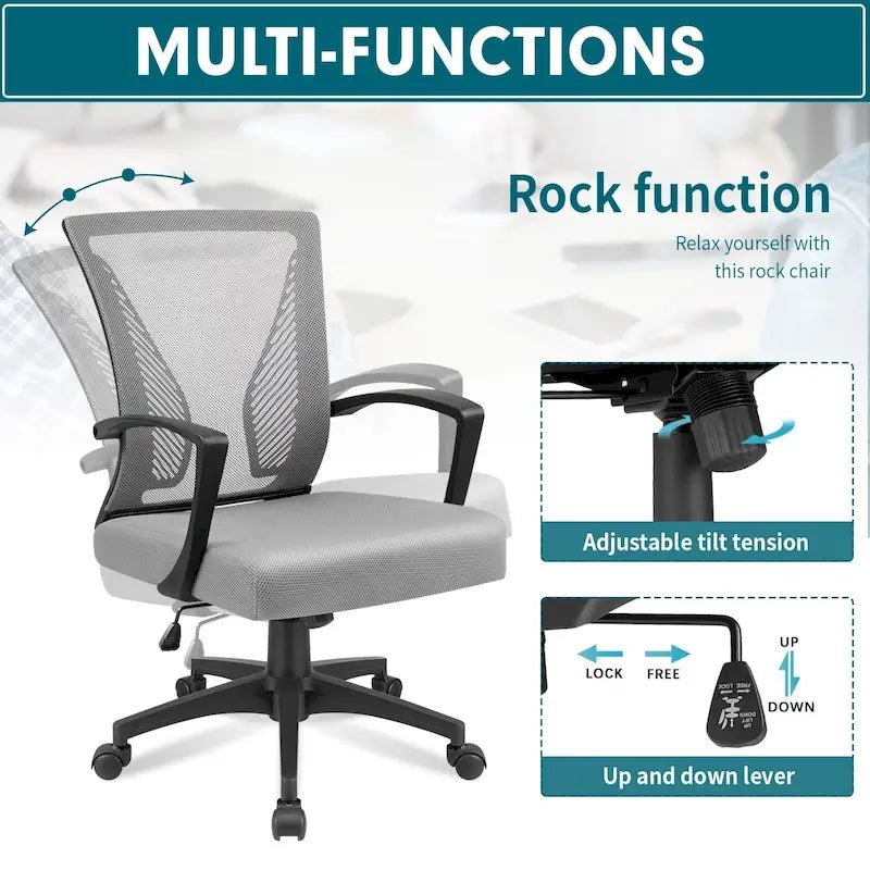 Mid-Back Mesh Ergonomic Office Chair with Lumbar Support and Armrests, Multi-Color