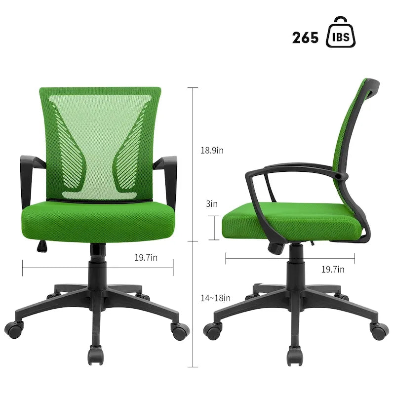 Mid-Back Mesh Ergonomic Office Chair with Lumbar Support and Armrests, Multi-Color