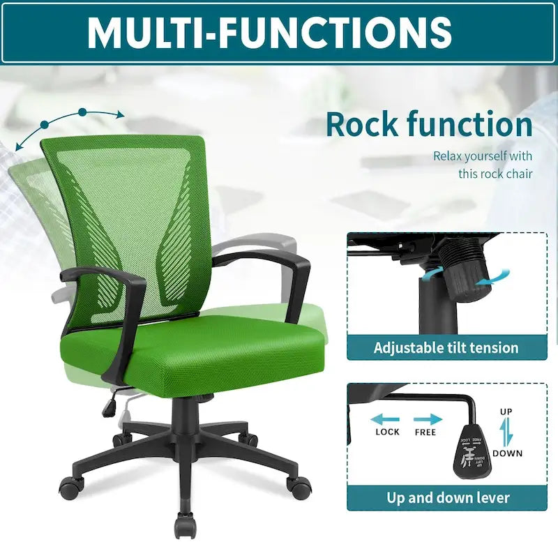 Mid-Back Mesh Ergonomic Office Chair with Lumbar Support and Armrests, Multi-Color