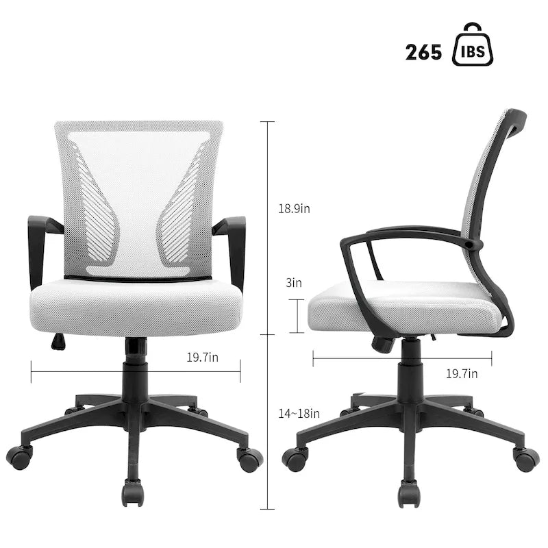 Mid-Back Mesh Ergonomic Office Chair with Lumbar Support and Armrests, Multi-Color