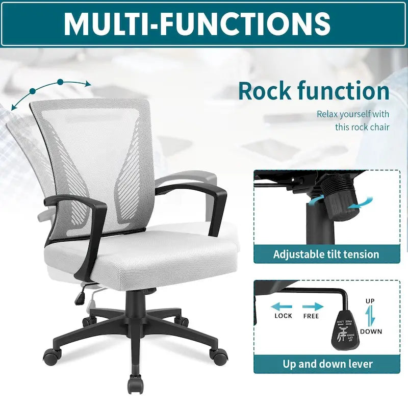 Mid-Back Mesh Ergonomic Office Chair with Lumbar Support and Armrests, Multi-Color
