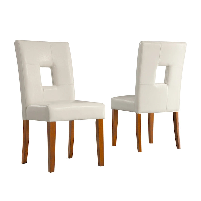 Modern White Faux Leather Dining Chair with Keyhole Cutout Back, Set of 2