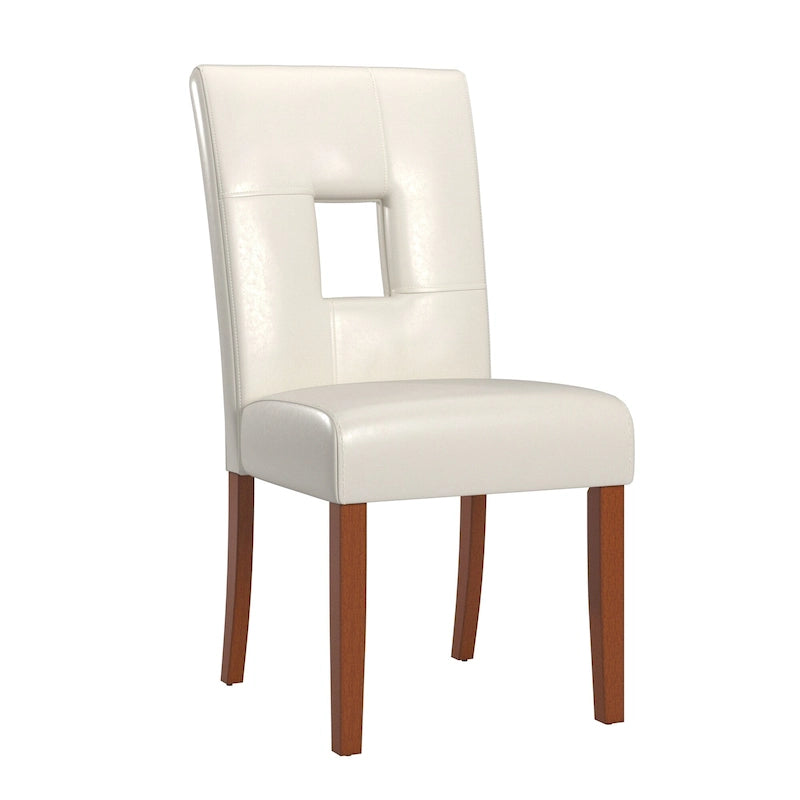 Modern White Faux Leather Dining Chair with Keyhole Cutout Back, Set of 2