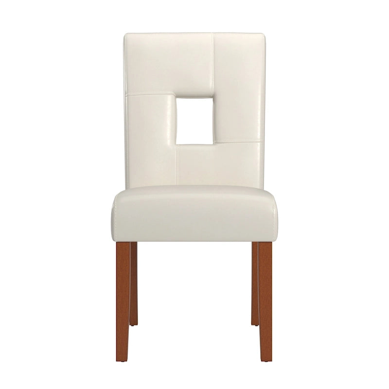 Modern White Faux Leather Dining Chair with Keyhole Cutout Back, Set of 2
