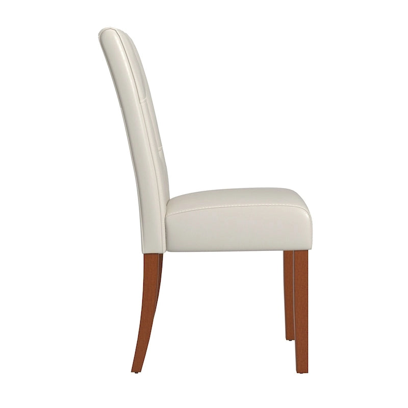 Modern White Faux Leather Dining Chair with Keyhole Cutout Back, Set of 2