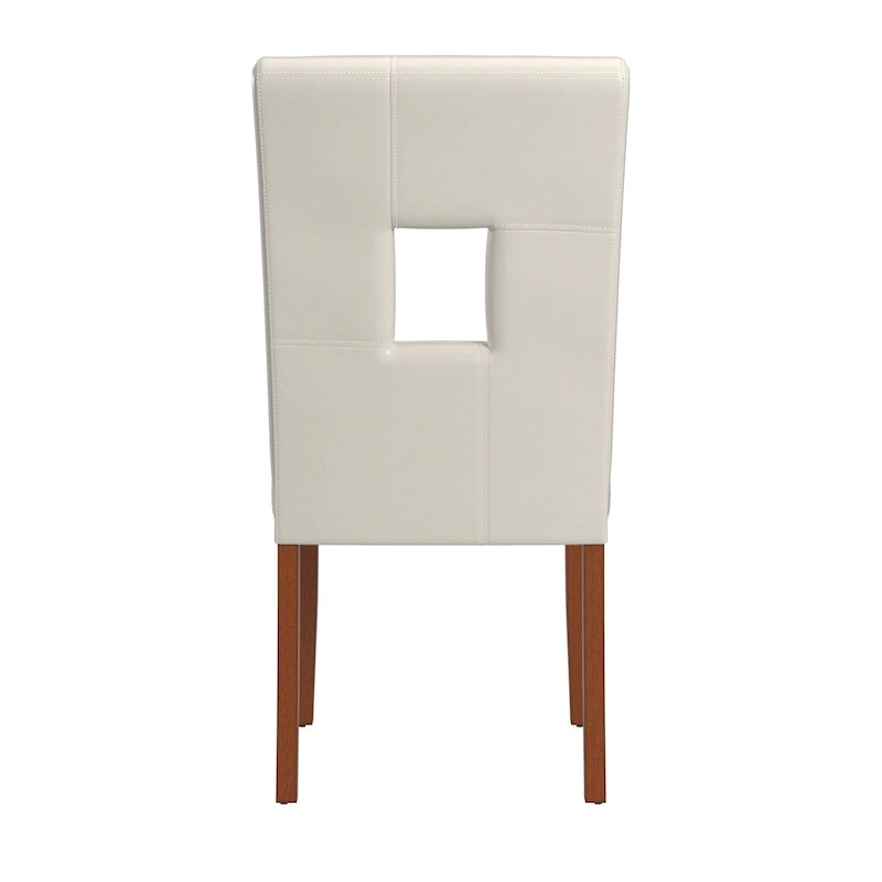 Modern White Faux Leather Dining Chair with Keyhole Cutout Back, Set of 2