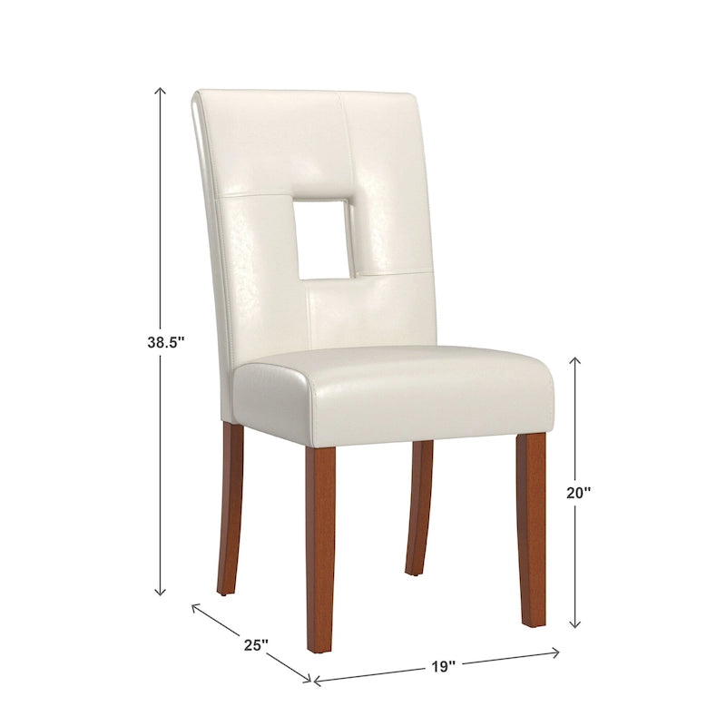 Modern White Faux Leather Dining Chair with Keyhole Cutout Back, Set of 2