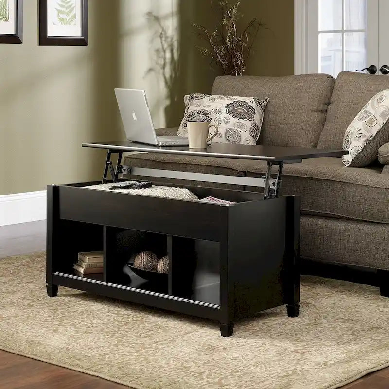 Lift Top Coffee Table with Hidden Storage Cabinet and 3-Compartment Shelf, Multi-Color