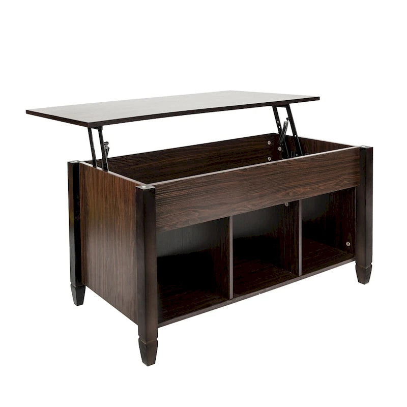 Lift Top Coffee Table with Hidden Storage Cabinet and 3-Compartment Shelf, Multi-Color