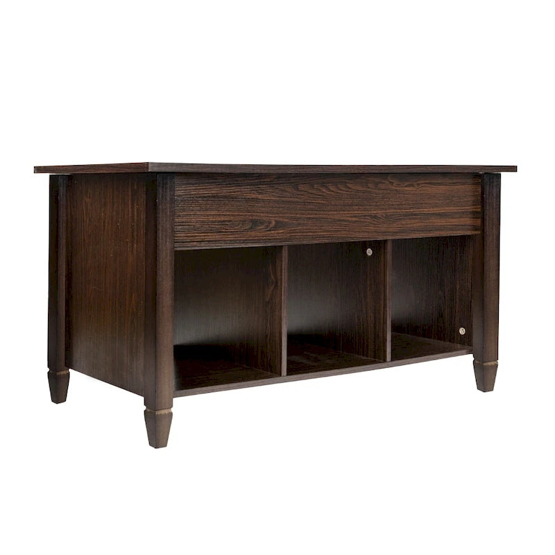 Lift Top Coffee Table with Hidden Storage Cabinet and 3-Compartment Shelf, Multi-Color