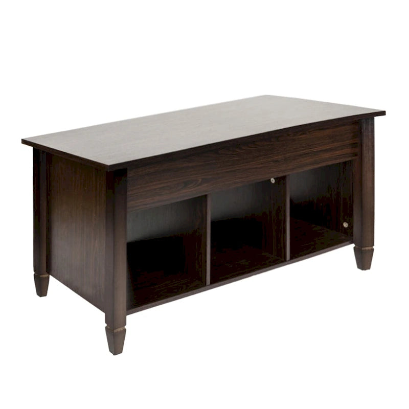 Lift Top Coffee Table with Hidden Storage Cabinet and 3-Compartment Shelf, Multi-Color