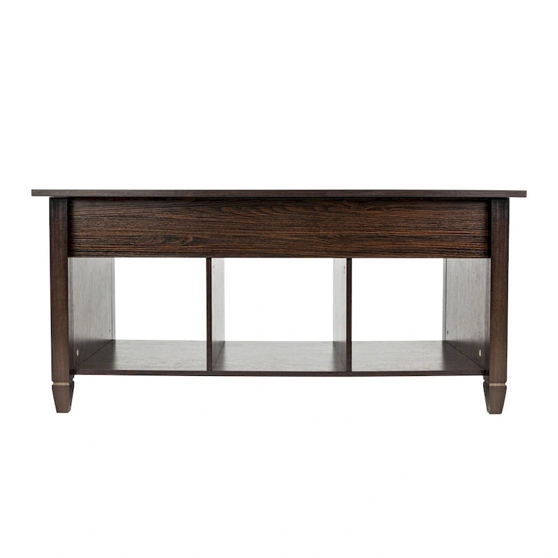 Lift Top Coffee Table with Hidden Storage Cabinet and 3-Compartment Shelf, Multi-Color
