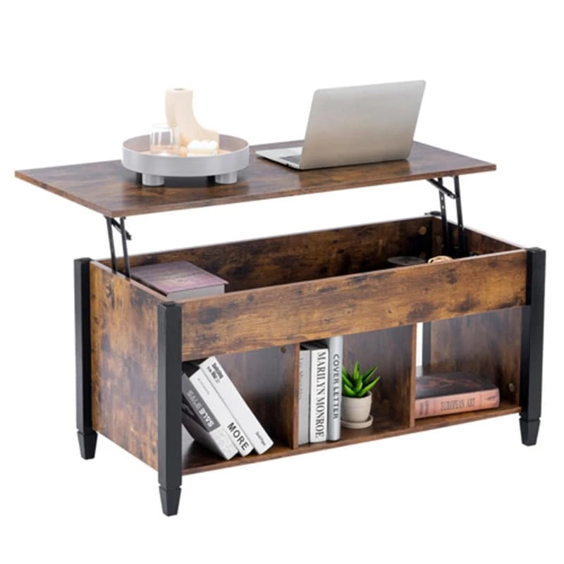 Lift Top Coffee Table with Hidden Storage Cabinet and 3-Compartment Shelf, Multi-Color