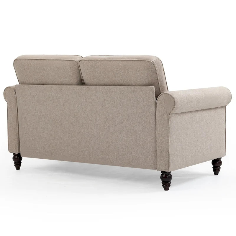 45" 2-Seater Linen Loveseat Sofa with Nailhead Trim and Rolled Arms, Light Beige