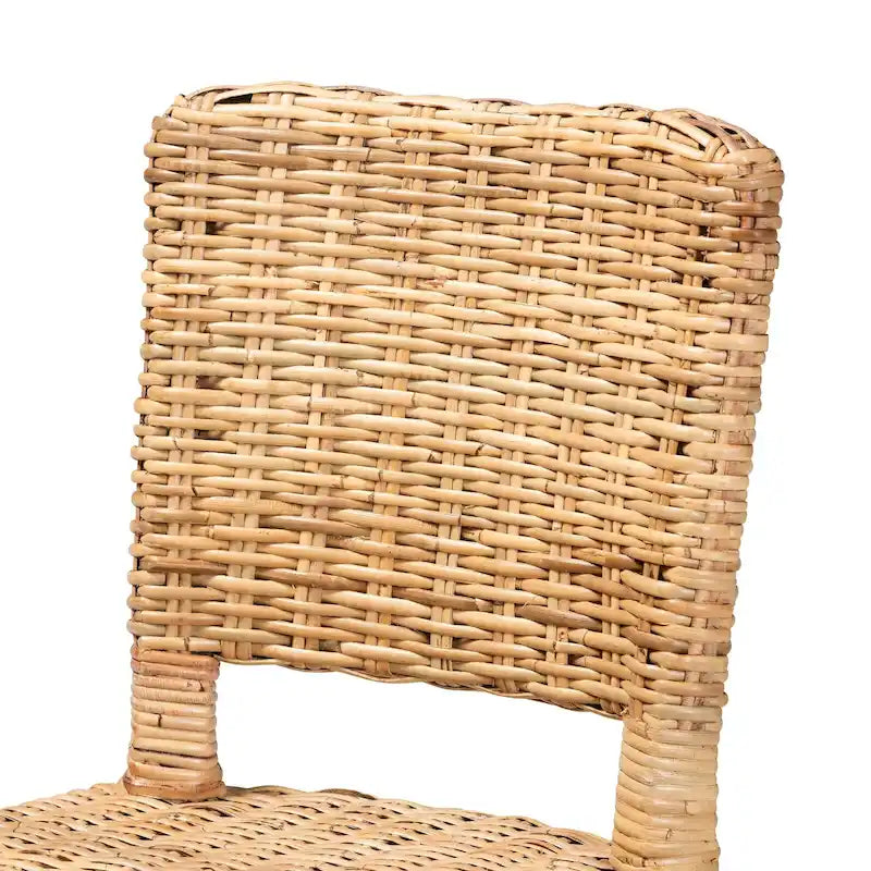 Bohemian Mango Wood and Natural Rattan Dining Chair, Set of 2, Dark Brown