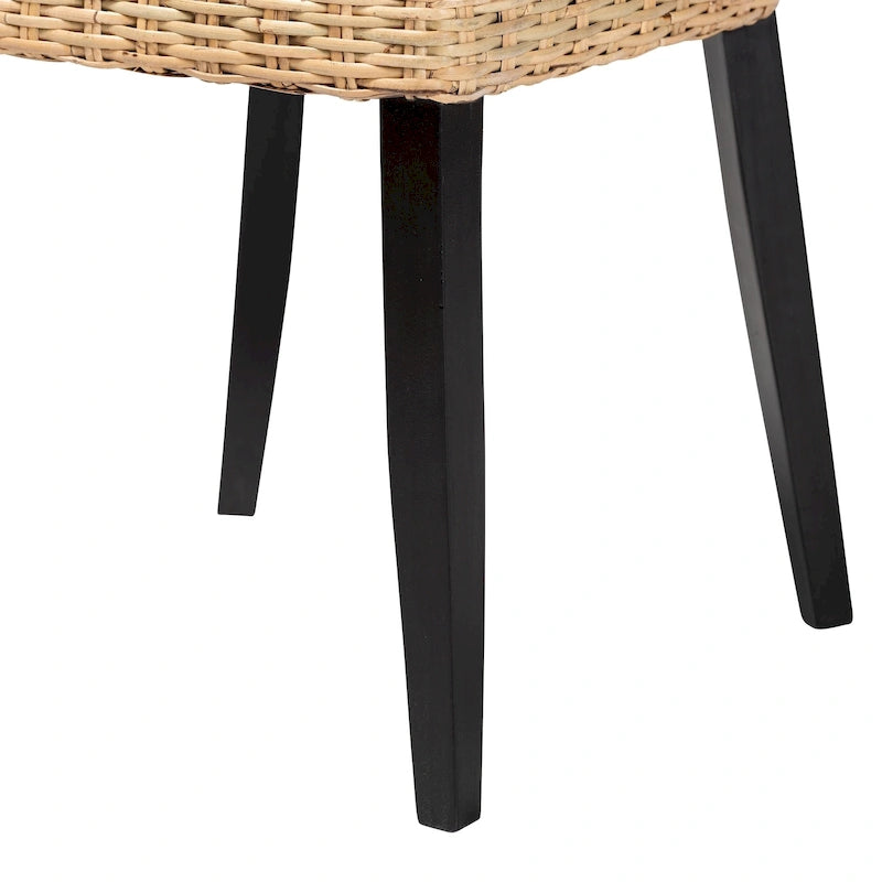 Bohemian Mango Wood and Natural Rattan Dining Chair, Set of 2, Dark Brown