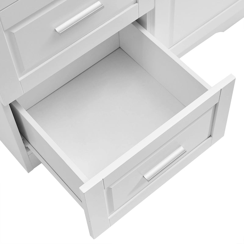 Tall Freestanding Storage Cabinet with Double Doors, Three Drawers and Adjustable Shelf, White and Grey