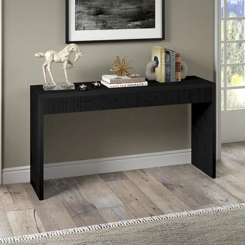 55" Modern Console Table with Fluted Front Panel and Parsons-Style Frame, Multi-Color