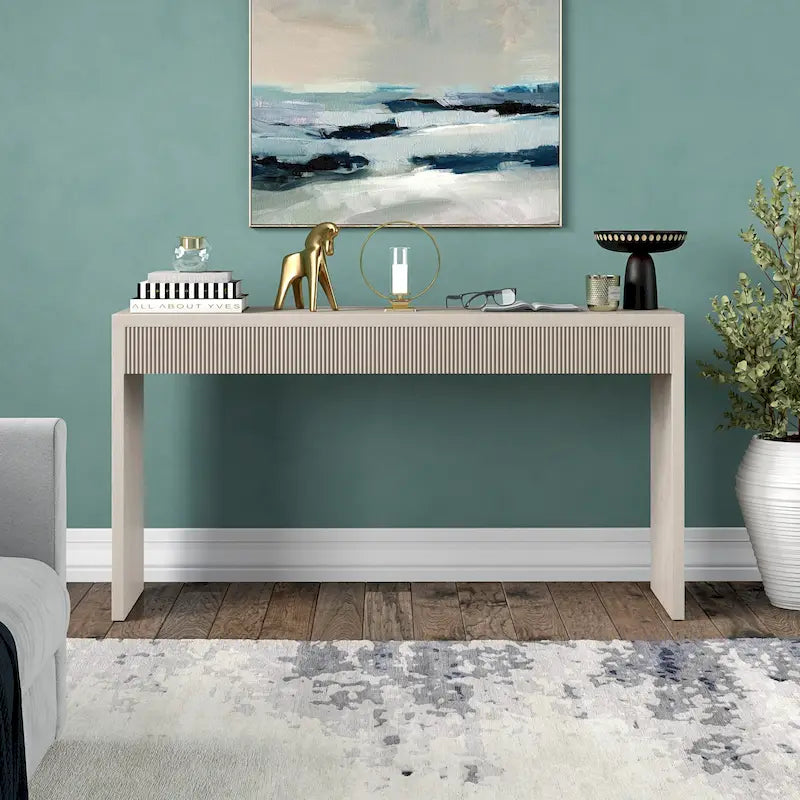 55" Modern Console Table with Fluted Front Panel and Parsons-Style Frame, Multi-Color