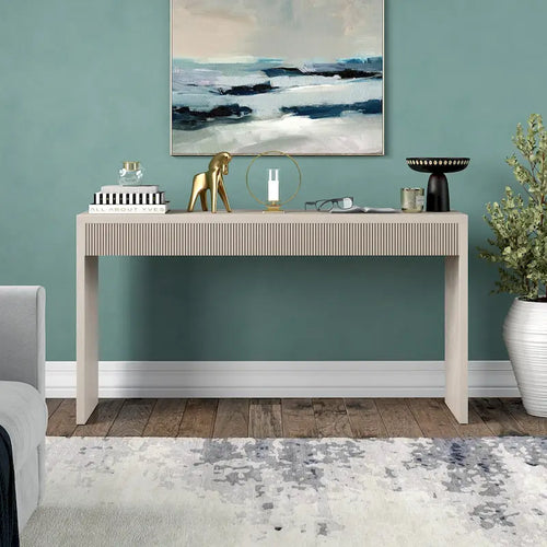 55" Modern Console Table with Fluted Front Panel and Parsons-Style Frame, Multi-Color