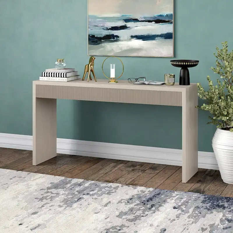 55" Modern Console Table with Fluted Front Panel and Parsons-Style Frame, Multi-Color