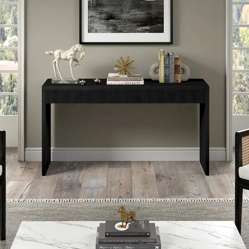 55" Modern Console Table with Fluted Front Panel and Parsons-Style Frame, Multi-Color