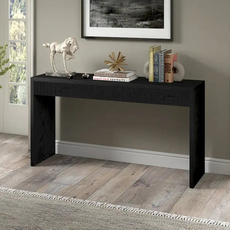 55" Modern Console Table with Fluted Front Panel and Parsons-Style Frame, Multi-Color
