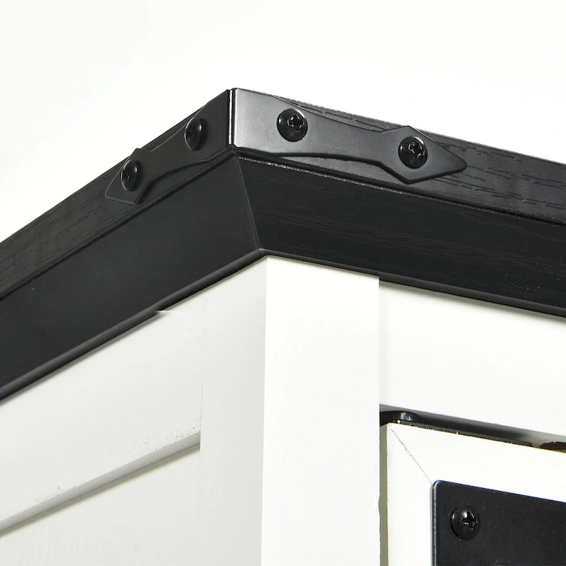 Farmhouse End Table with Charging Station, LED Light and X-Door Cabinet, Multi-Color