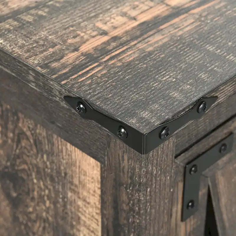 Farmhouse End Table with Charging Station, LED Light and X-Door Cabinet, Multi-Color