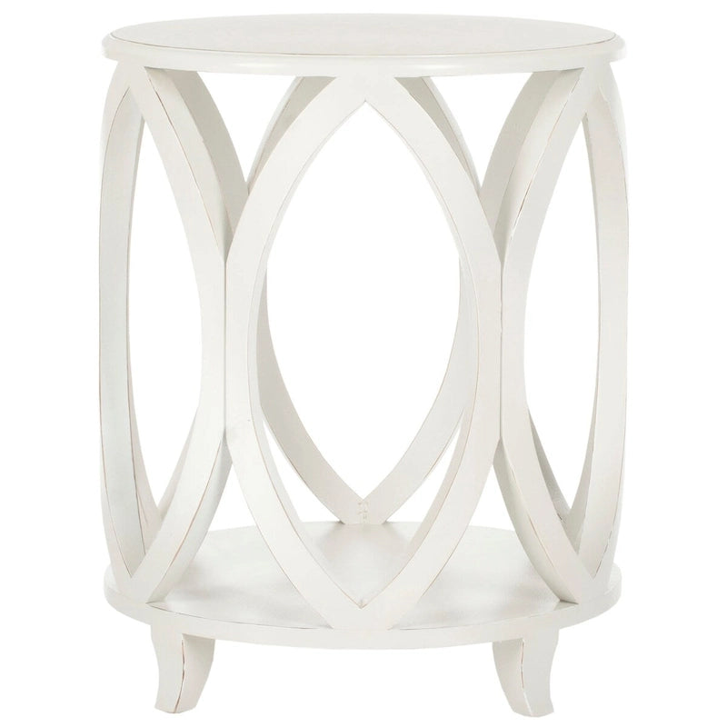 Round Accent Side Table with Geometric Oval Cutout Base, Poplar Wood, Multi-Color