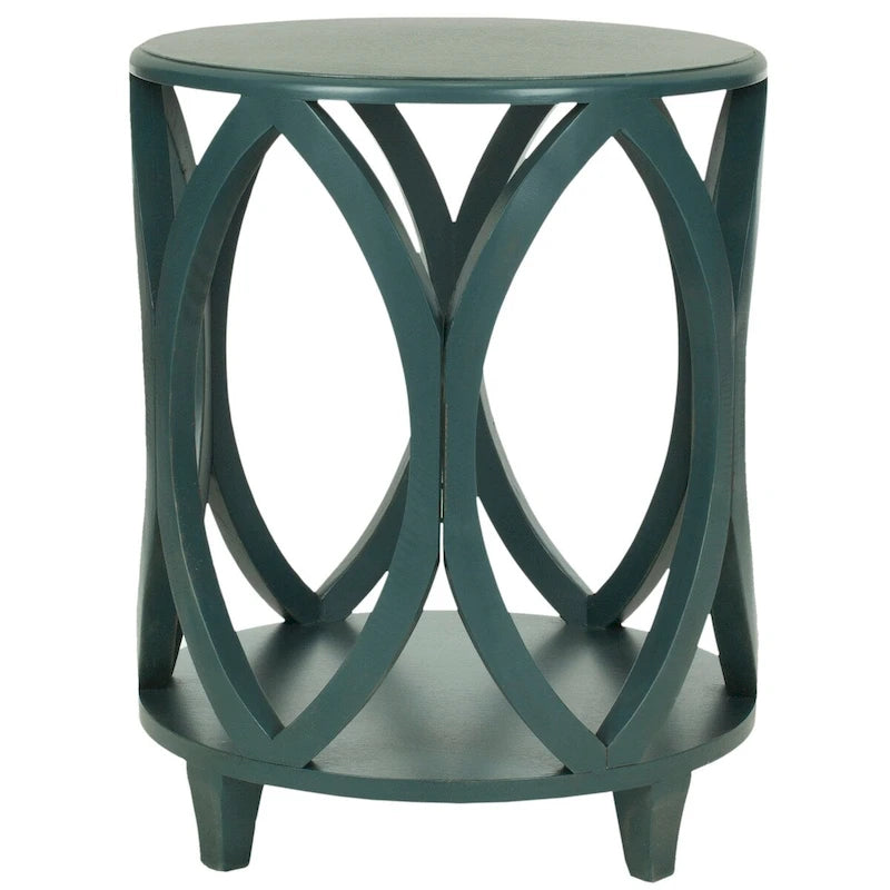 Round Accent Side Table with Geometric Oval Cutout Base, Poplar Wood, Multi-Color