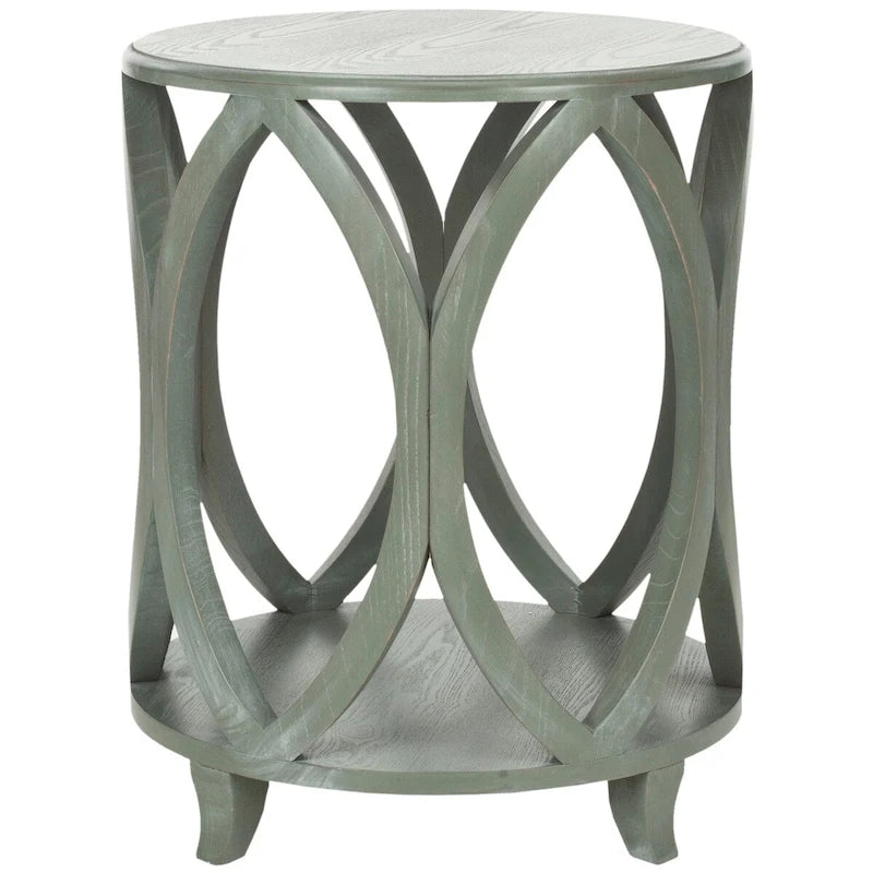 Round Accent Side Table with Geometric Oval Cutout Base, Poplar Wood, Multi-Color