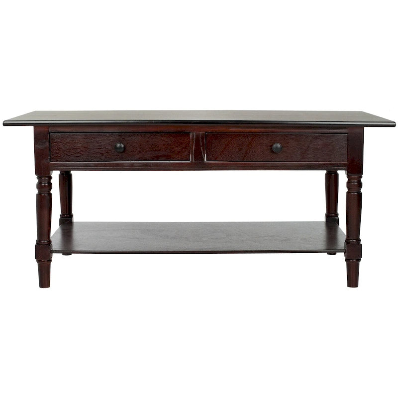 Farmhouse Pine Wood Coffee Table with 2 Drawers and Lower Shelf, Multi-Color