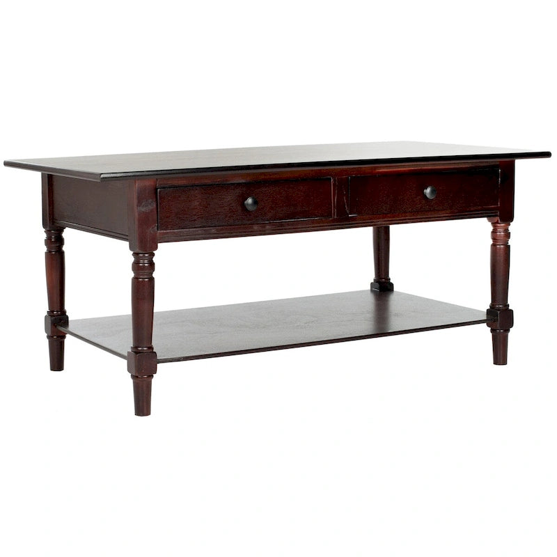 Farmhouse Pine Wood Coffee Table with 2 Drawers and Lower Shelf, Multi-Color