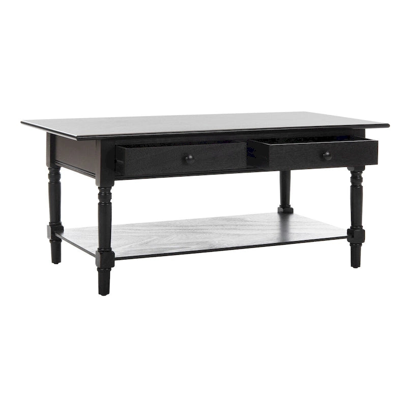 Farmhouse Pine Wood Coffee Table with 2 Drawers and Lower Shelf, Multi-Color