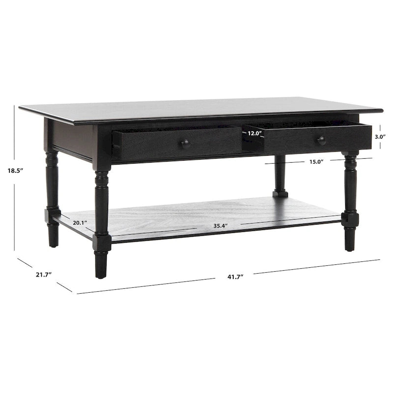 Farmhouse Pine Wood Coffee Table with 2 Drawers and Lower Shelf, Multi-Color