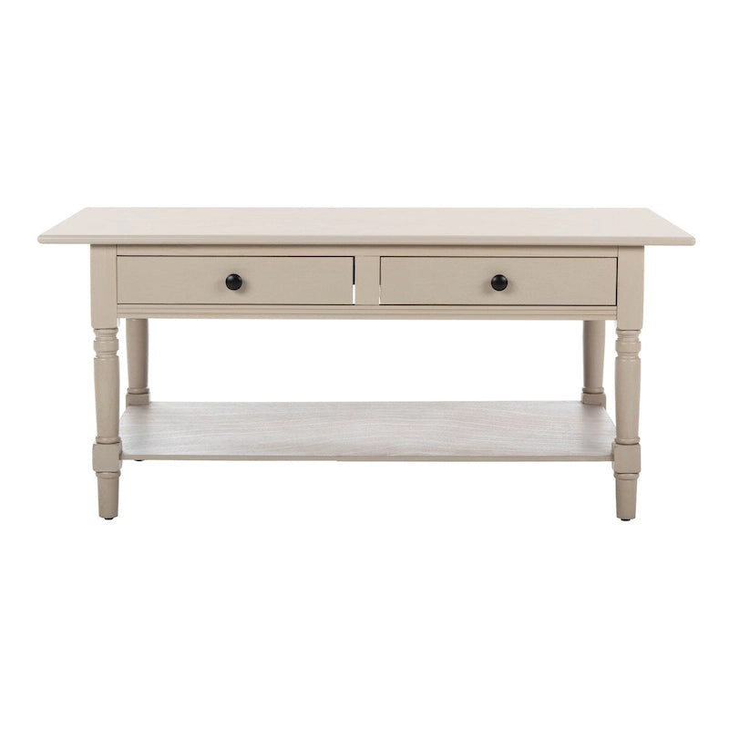 Farmhouse Pine Wood Coffee Table with 2 Drawers and Lower Shelf, Multi-Color