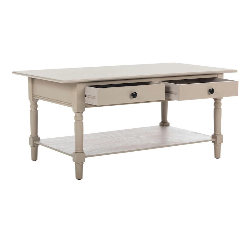 Farmhouse Pine Wood Coffee Table with 2 Drawers and Lower Shelf, Multi-Color
